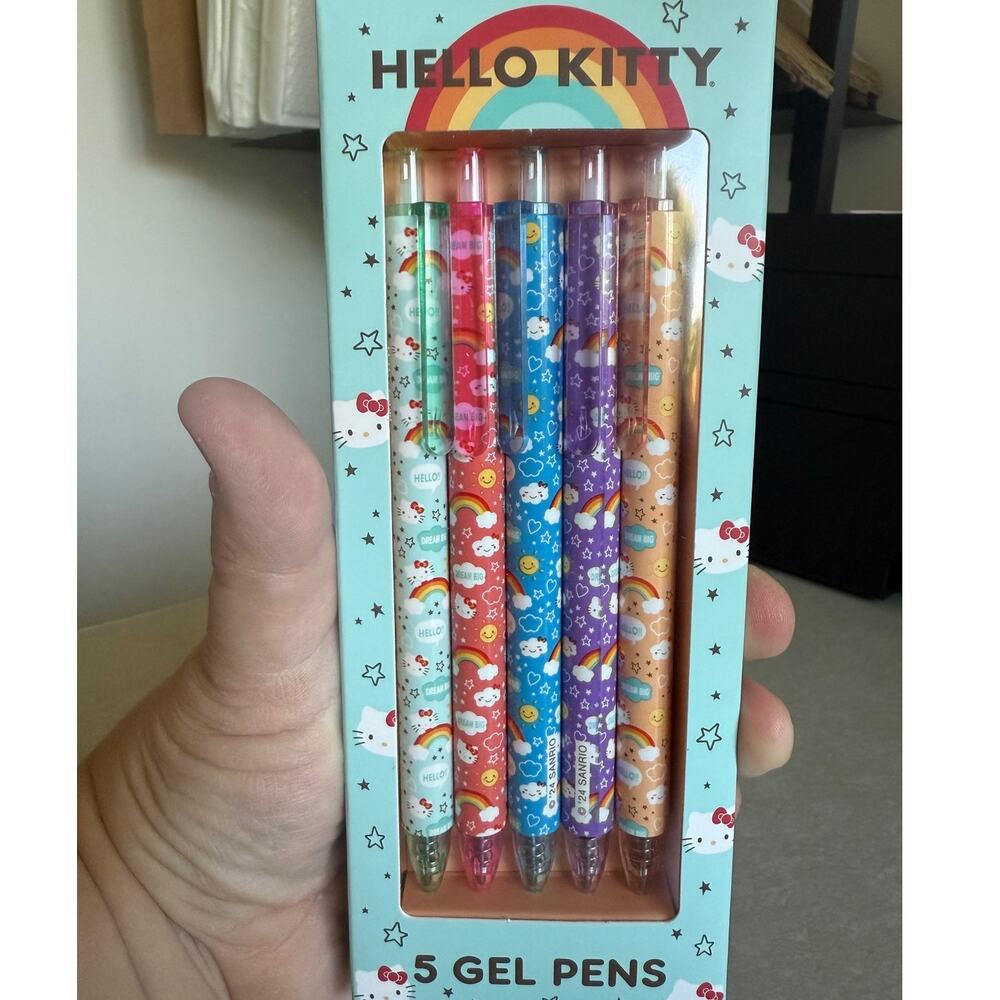 Hello Kitty Rainbow 5 Gel Pen Set New in box